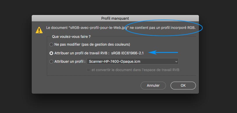 Menu profil manquant dans Photoshop