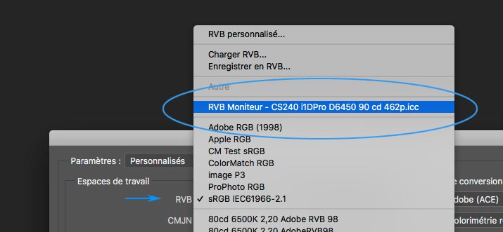 Vérification de RVB moniteur dans Photoshop