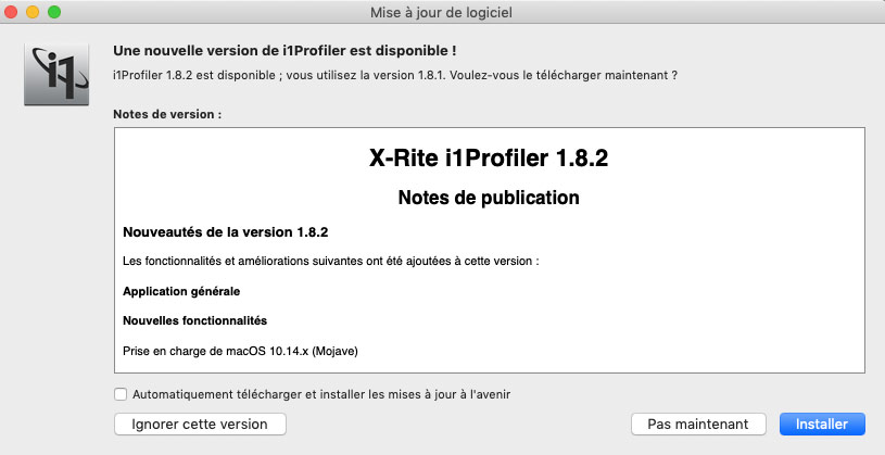 Mise à jour i1Profiler 1.8.2