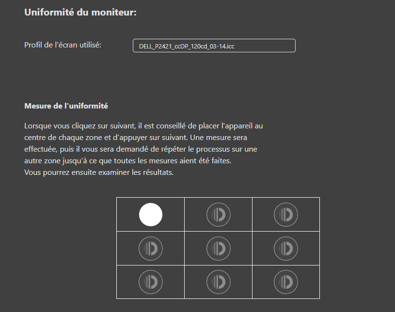 Contrôle de l'uniformité de l'écran avec Calibrite Profiler 