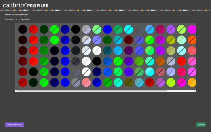 Résultats des mesures après lecture des patchs couleurs dans Calibrite Profiler Résultats des mesures après lecture des patchs couleurs dans Calibrite Profiler