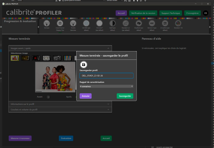 Sauvegarde du profil ICC après calibration avec Calibrite Profiler