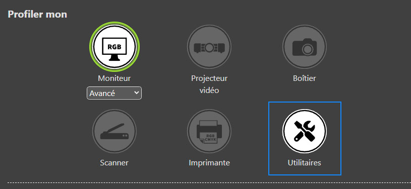 Choix des utilitaires de Calibrite Profiler