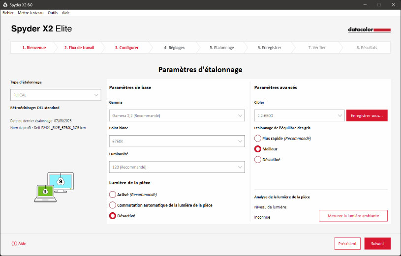 Choix des valeurs cibles pour calibrer un écran avec Spyder X2 v6 de Datacolor