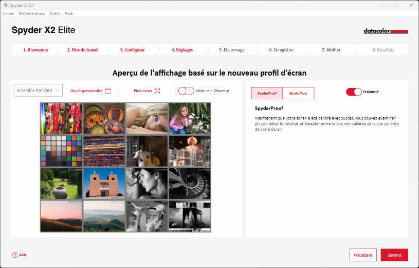 Test d'affichage après calibration écran avec Spyder X2 v6.0 de Datacolor