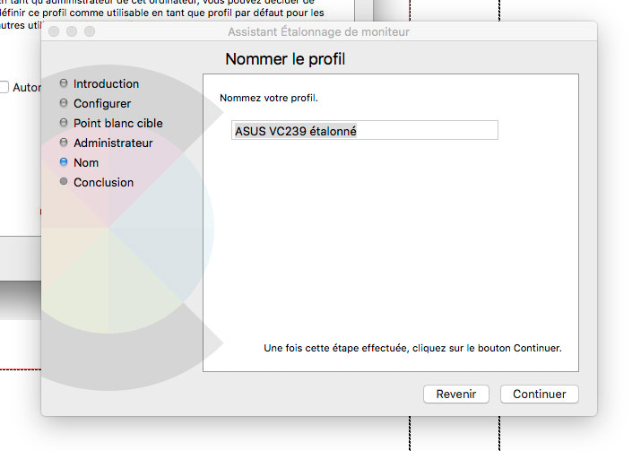 Nommer le profil icc de l'écran calibrer sans sonde sous Mac OS Apple
