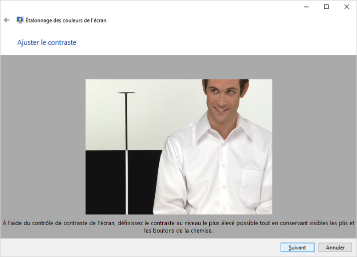 Réglage du contraste d'un écran sans sonde sous Windows 10