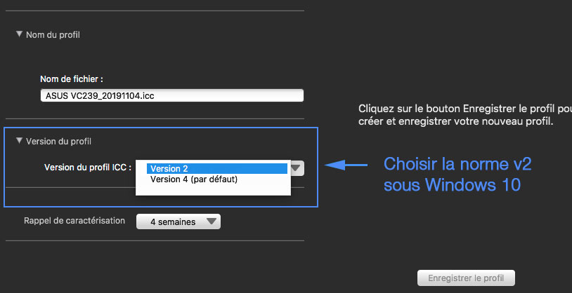 Choisir la norme icc v2 ou v4 dans ccStudio