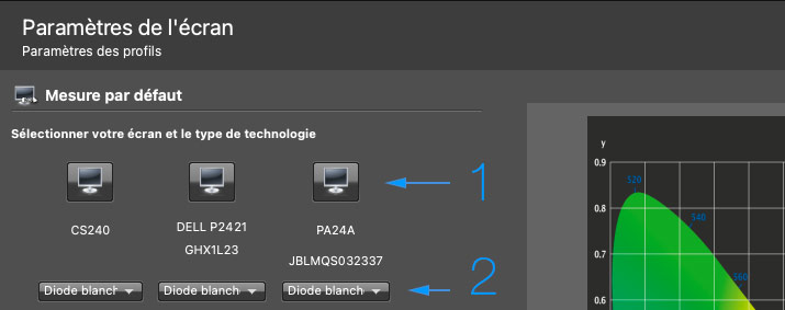 Choisir l'écran à calibrer dans ccProfiler en multiécrans