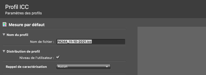 Nom du profil icc dans i1Profiler