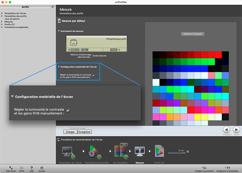 Choisir les réglages disponibles pour régler l'écran avec ccProfiler