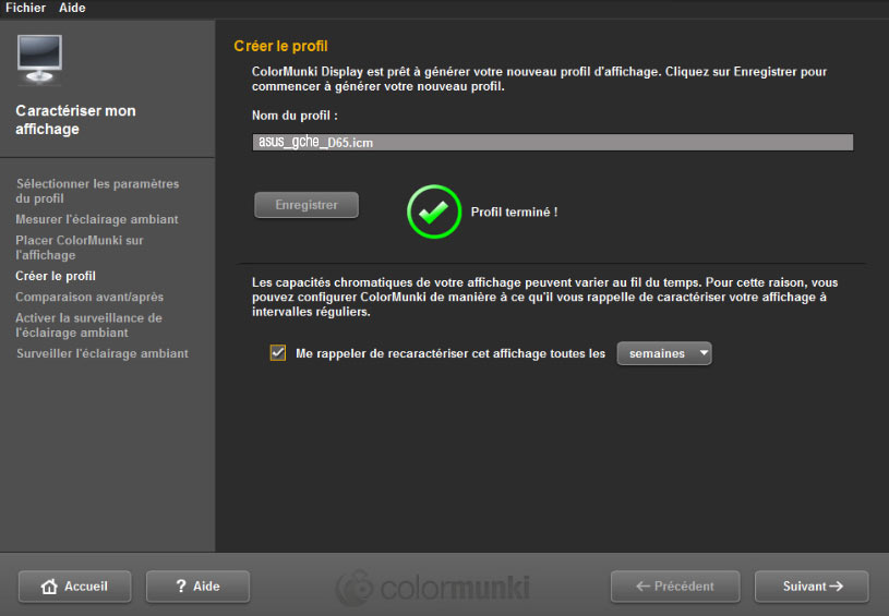 ColorMunki Display : enregistrer le profil ICC après le calibrage