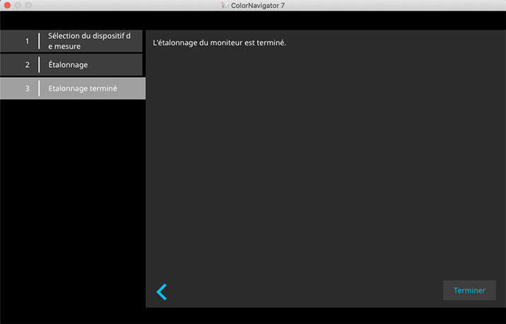 Calibrage ou etalonnage ColorNavigator termine.