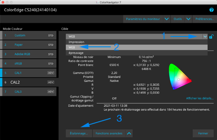 Cibles dans ColorNavigator