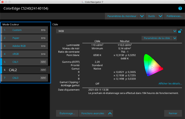 Choisir le mode couleur dans ColorNavigator