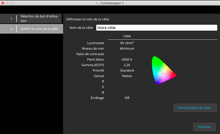 Nouvelle cible dans ColorNavigator