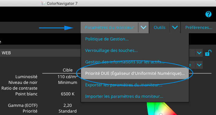 Fonction DUE des écrans Eizo activée dans ColorNavigator