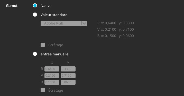 Choisir le gamut de la cible dans ColorNavigator