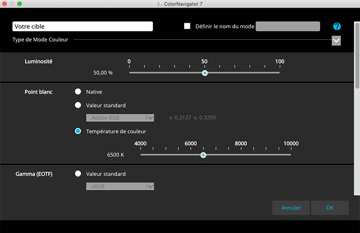 Creer une nouvelle cible dans ColorNavigator