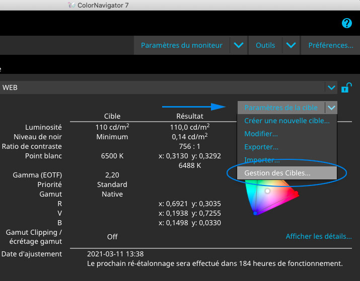 Gestion des cibles dans ColorNavigator