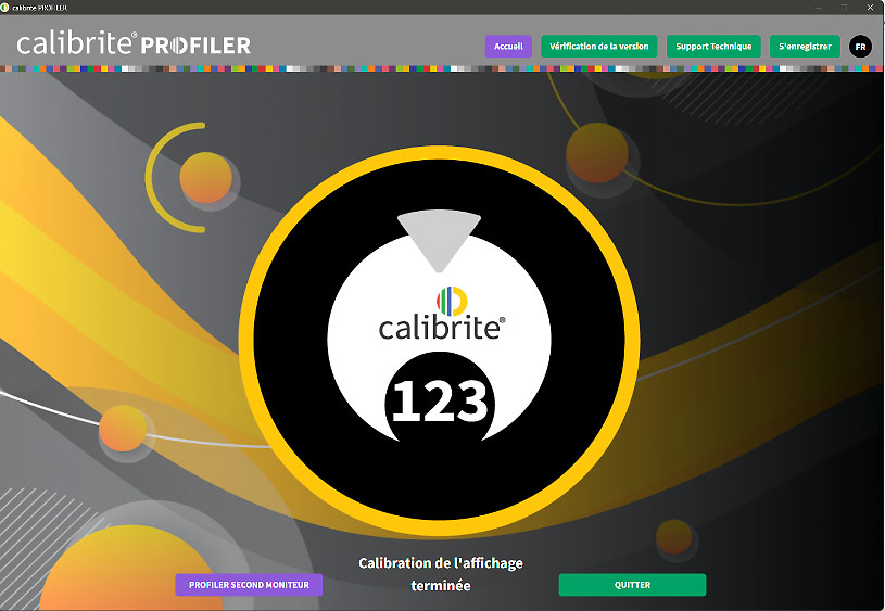 Interface de Calibrite Profiler lorsqu'on connecte la sonde Display 123.