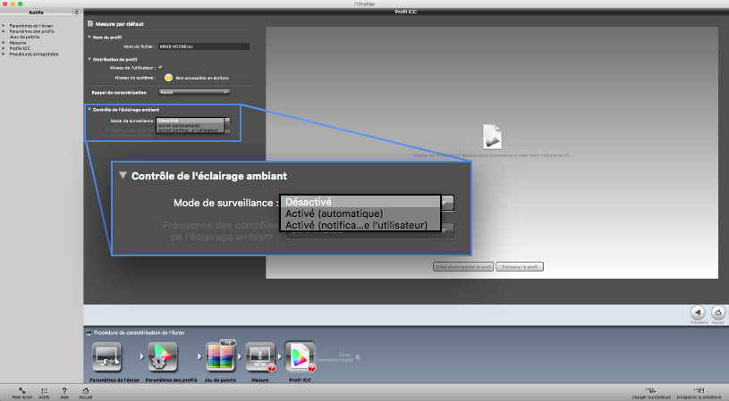 Choix du contrôle de la lumière ambiante dans i1Profiler