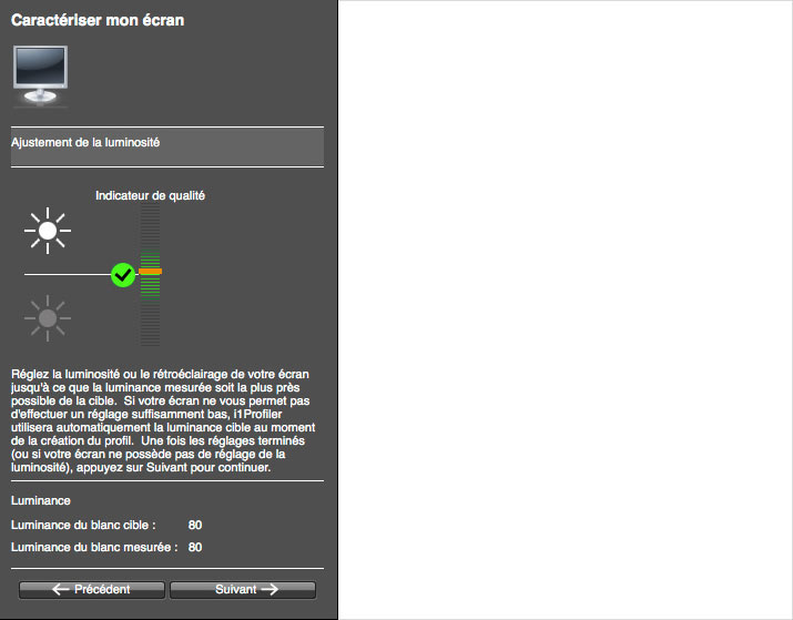 Régler la luminosité de l'écran dans i1Profiler