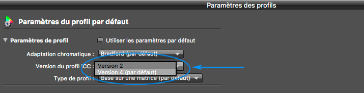 Choisir la norme ICC V2 ou V4 dans i1Profiler