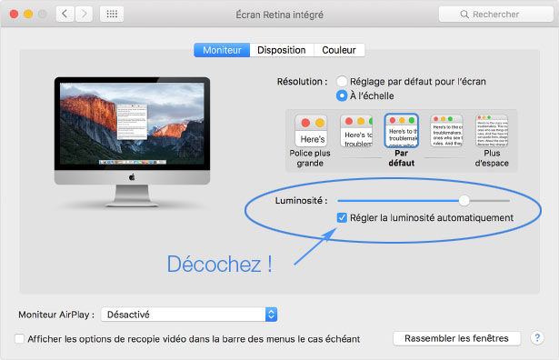 Préférences moniteur des écrans sous MacOS