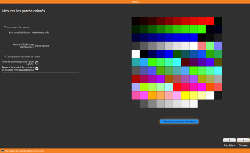 Démarrer le processus de mesure de l'i1Display Studio