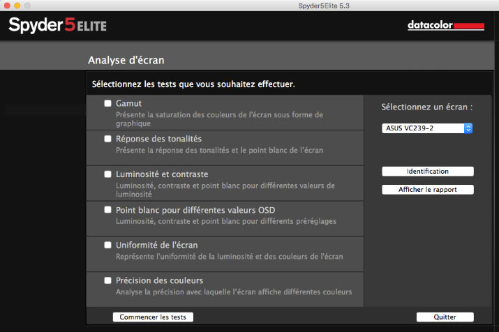 contrôle qualité après le calibrage écran avec Spyder5Elite