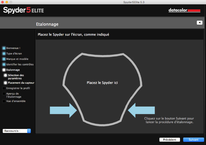 Placez le Spyder5Elite sur l'écran pour commencer le calibrage