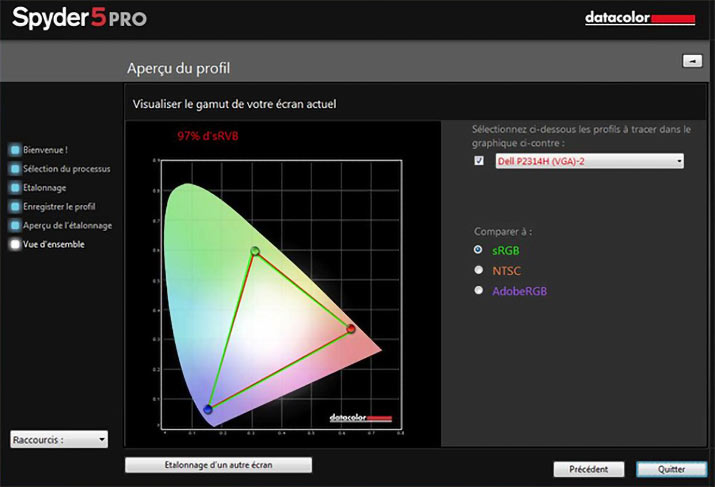 Aperçu du profil ICC après calibrage avec Spyder5Pro Datacolor