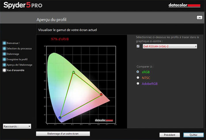 Aperçu du profil après le calibrage écran avec Spyder5Elite