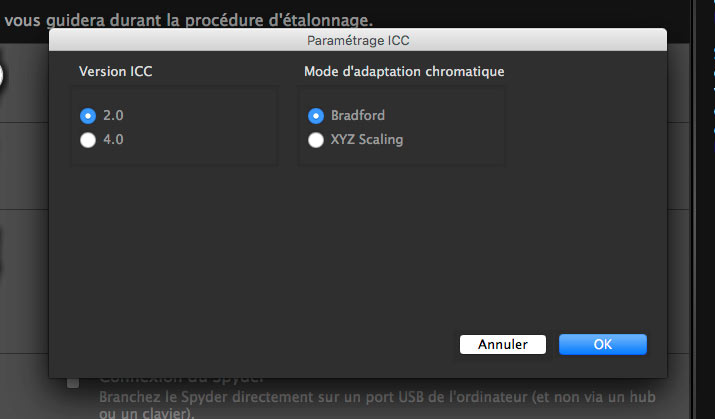 Préférences du logiciel Spyder5Pro Datacolor