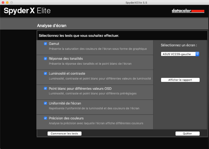 contrôle qualité après le calibrage écran avec SpyderX Elite