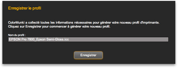 Enregistrement du profil ICC avec Colormunki Photo