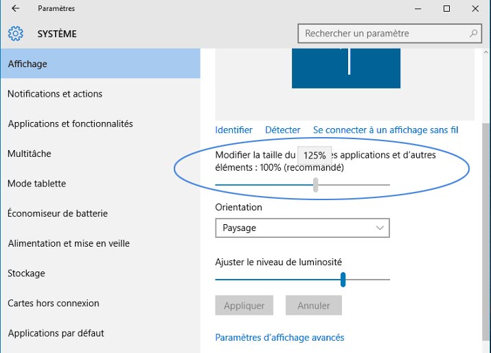 Option d'augmentation de la taille d'affichage des textes sur les écrans 4K dans Windows 10