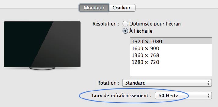 Taux de rafraîchissement à 60 Hz des écrans