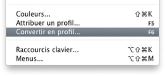 Menu -Convertir en profil- de Photoshop CC