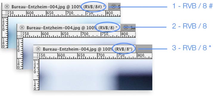 Informations couleurs dans la barre de titre des images dans Photoshop