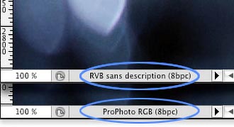 Information sur le profil ICC de la photo dans la barre d'état de Photoshop