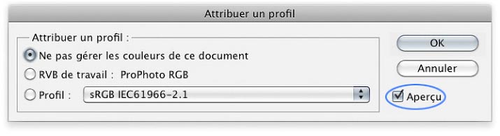 Menu -Attribuer un profil- de Photoshop