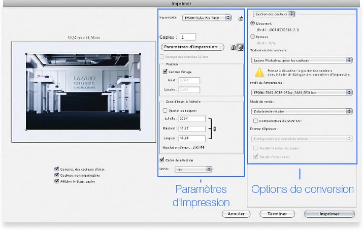 Options d'impression de Photoshop