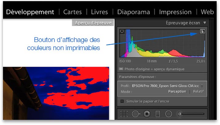 Option couleurs non imprimables de Lightroom