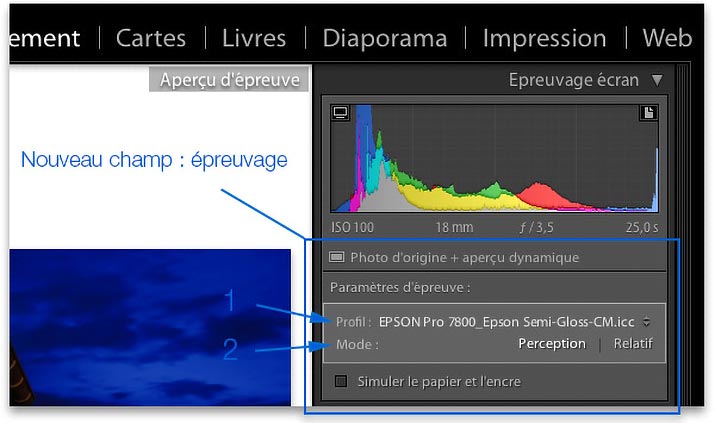 Paramètres d'épreuvage dans Lightroom