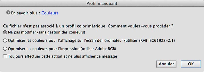 Menu profil manquant dans Photoshop Elements