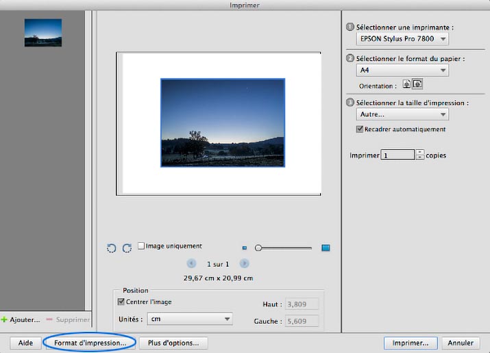 Menu Imprimer de Photoshop Elements