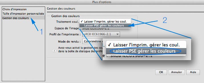 Options d'impression de Photoshop Elements