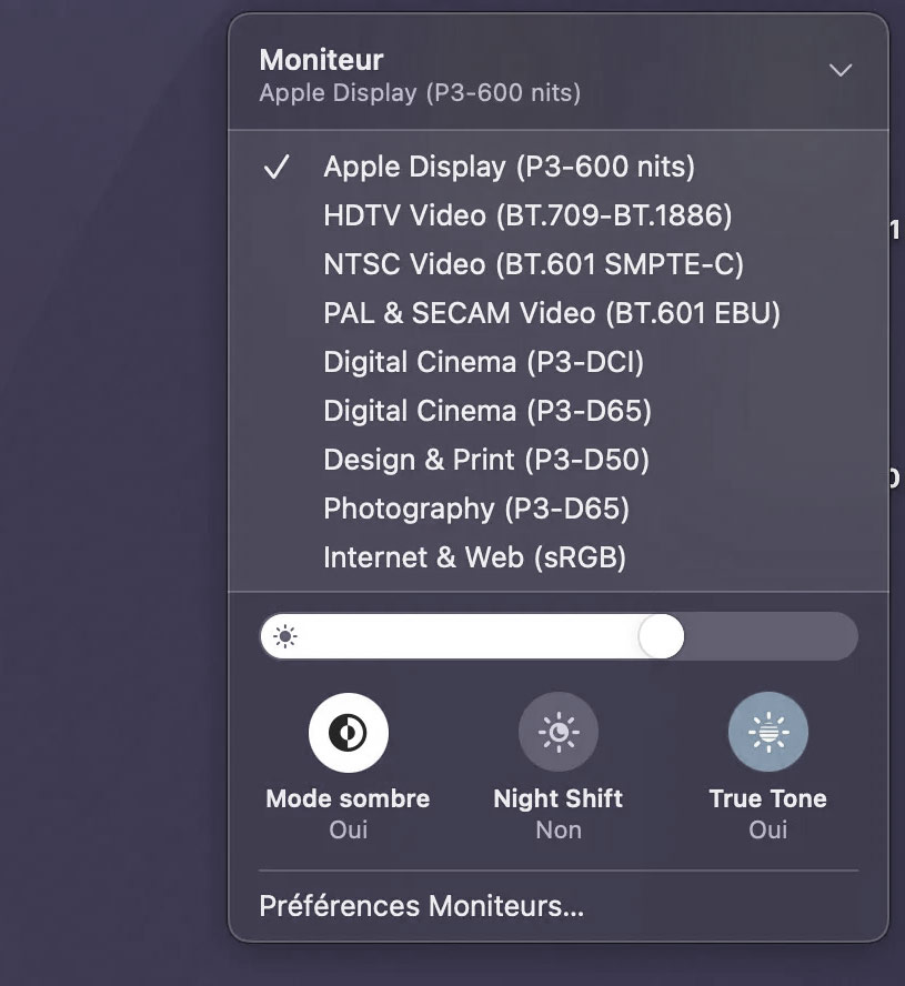 Préférences moniteurs Apple Studio Display